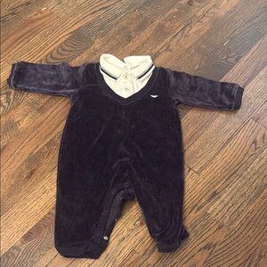 Armani Junior Dark Blue Velvet Footies